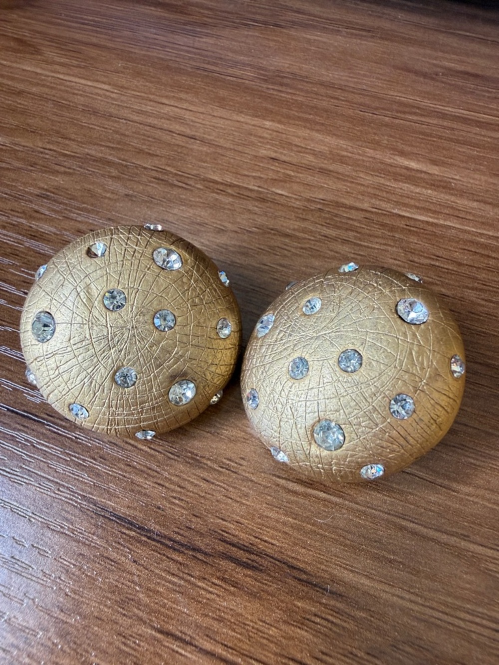 Vintage Gold Dome Rhinestone Clip-On Earrings - 1.5” diameter